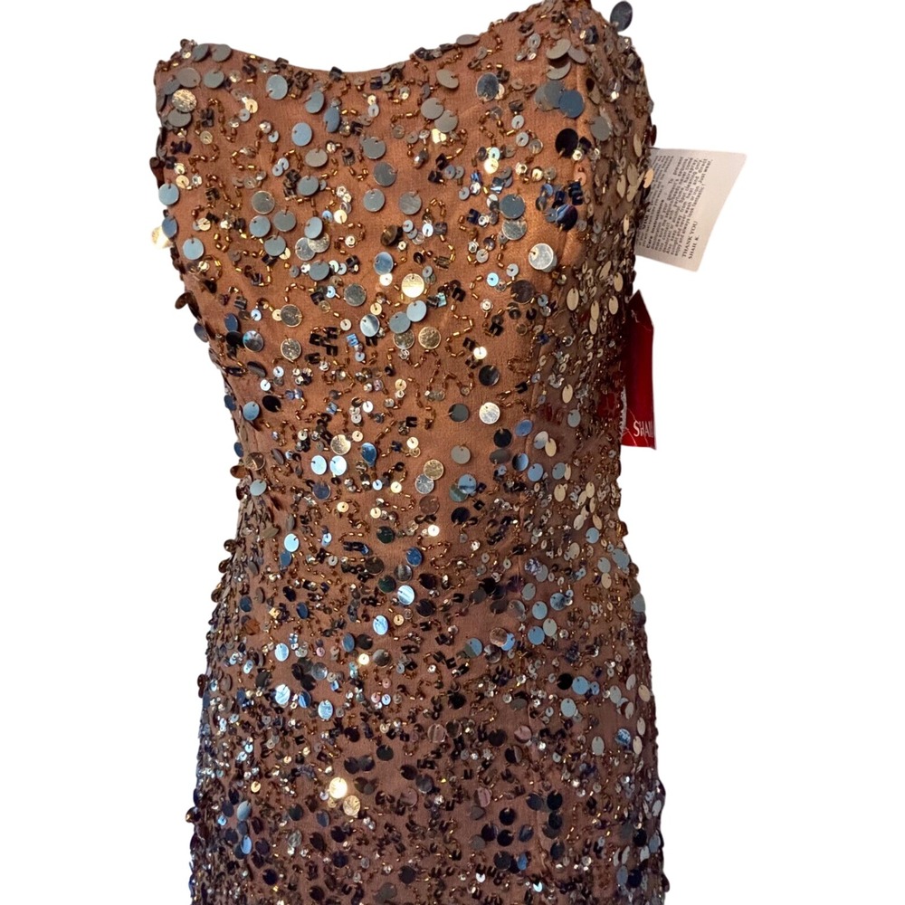 NWT 100% Silk Gold Bronze Sequin Strapless Formal Dress Maxi Sz 6